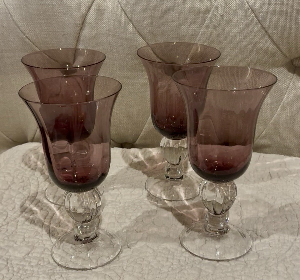 Lenox Crystal Colore Amethyst Water Goblets (4) Excellent Look