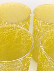 Set of 6 Vintage Yellow Spaghetti String Tumbler Drinking Glasses MCM Mid GIft