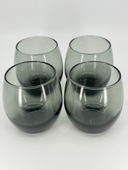 1960s set of 4 smoke gray lowball round tumblers rocks glasses barware RETRO