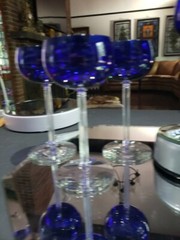 (7) «Rhine Wine» glasses 6″, Fostoria «Classic Cobalt Blue» clear stem 6011 RARE