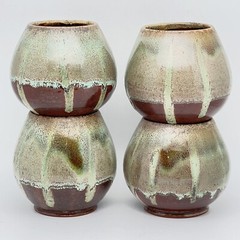 Studio Art Pottery Glasses Signed Cholin 2010 Ceramic Drip Glaze Bar Set Of 4