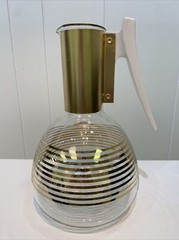 Vintage Colony Glass Coffee Carafe Gold Detail Heatproof White Handle No Lid