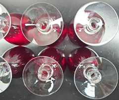 6 Duncan Miller Ruby Red Water Goblet Set Vintage Elegant Clear Stemware MCM Lot