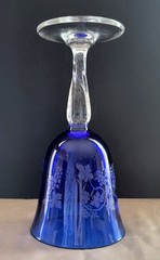 Vintage Cobalt Blue Water Goblet Clear Stem Frosted Grape Leaf Design