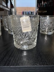 Set of 6 Clear Cut Glass 10.5 oz Whiskey Glasses, Round Glossy Finish