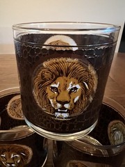 Vintage Libbey African Safari Animal Glasses Set 4 Low Ball/Rocks Signed M Dia