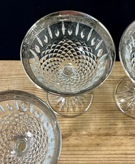 Vintage Champagne Coupe Cut Crystal Glass Silver Trim Cocktail Glasses Set 4 MCM