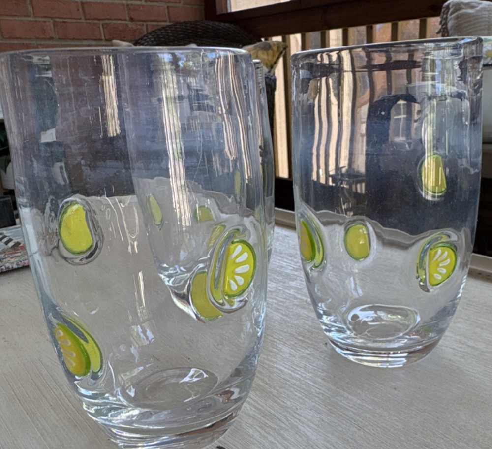 Anthropologie Lime Slice Drinking Glasses Set Of 3