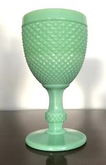 Green Jade Cut Glass Goblets Set of Five