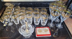 Moser Crystal Copenhagen 24k Gold Wine Glass Set And Baccarat Jam Jar Crystal