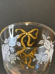 Libbey Rose Classic Gold Ribbon White Rose Liquor, Cocktail, Cordial Stemware