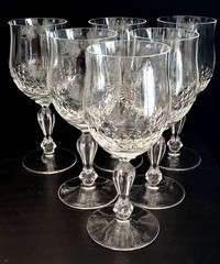 Set Of 6 Small Sherry Wine Glasses Faceted Diamond Criss Cross 6 1/4″ /6 Oz
