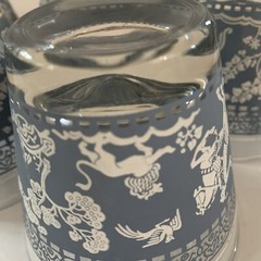 MCM Hazel Atlas Blue White Cocktail Glasses Low Ball Set Of 5 Arabian Knight 6oz