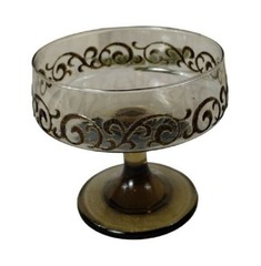 Vintage Libbey Brown Swirl 1970s Prado 2 Piece Champagne Goblets Dessert Bowls