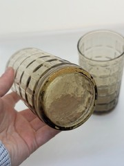 Vintage Anchor Hocking Smoke Glasses Tartan Cube Waffle Block MCM Set of 2 5″