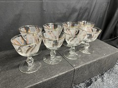 8 Stunning Vintage 1950’s MCM Libbey Frosted Footed Gold Foliage Sherbet Cups