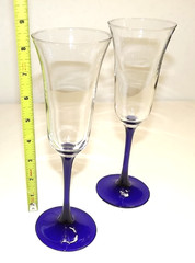 Libbey Domaine Cobalt Blue Petal Stem Champagne Flutes 8-7/8″ EUC Set Of Two