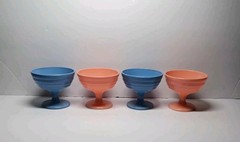 4 Hazel Atlas Modertone Platonite Champagne/ Sherbet Glasses, Pastel Pink&Blue