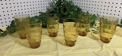 Vintage Hazel Atlas Glass Tumblers Set of 6 El Dorado Dots Gold Amber 5 1/8″ T