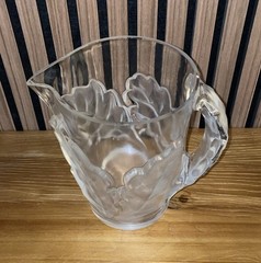 Vintage Lalique Crystal Large 9” Chene Oak Leaf Pitcher