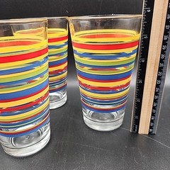 Set Of 3 Vintage Libbey «Mambo» Fiesta Striped 16 oz. Beverage Glasses