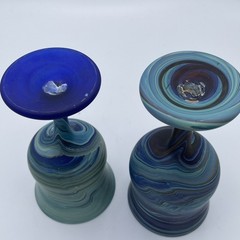 Pair Handblown Phoenician Goblets Hebron Style Art Glass Swirl Handmade Israel