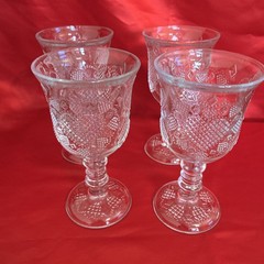 AVON -Hearts & Diamonds Clear- (4) Water Goblets. 1978. Fostoria. VGC