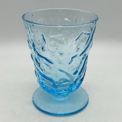 Vtg Seneca Driftwood Peacock Blue Crinkle Glass Footed Water Goblet MCM