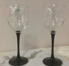 Two Vintage Luminarc Domino Black Stem Wine Glasses Made in France
