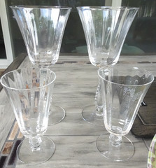 Set of 4 Fostoria Glass Optic Silver Flutes Water Juice Goblets 6037 Stemware