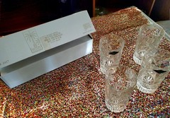 Godinger Shannon Crystal Highball Glasses Set of 4 South Beach Palm Tree Pattern
