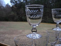 10 oz. Wine / Water Glasses Cut Etched Stemware Wheat Leaves-Beautiful Set of 6