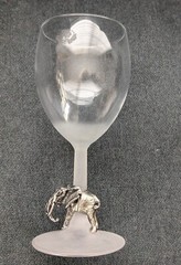 Wine Glass With Pewter Elephant Figurine Hand Blown Glass with Frost stem France