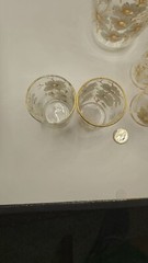 VTG 1 Pitcher 6 Glasses White Cherry Blossom Gold Trim Tree Branches Hand Blown