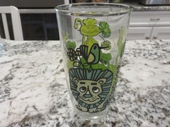 Vintage Hazel Atlas Sour Cream Glass Zoo Safari Jungle Animals 2 Tone Green Used