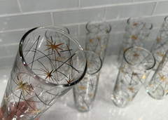Set of 8 Tom Collins Cocktail Glasses Libbey Atomic Starburst Late 1950s MCM