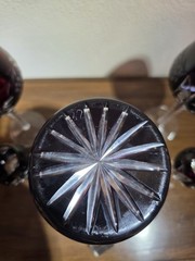 VTG Ruby Cut To Clear Crystal Decanter Wine Cordial Glass Set Bohemian Style MCM