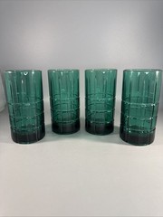 Vintage Anchor Hocking Tartan Plaid Emerald Green 16 Oz. Glass Tumblers Set Of 4