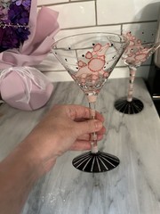 Pink OODLES OF POODLES – 7.5″ MARTINI GLASSES RETRO PARTY Set O2 Hand painted