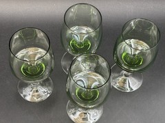 Set of 4 ~ Sasaki «HARMONY GREEN» Japan ~ Wine Glasses ~ 5″ Tall