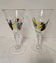 2 Handmade Global Amici 8 3/8″ «Fresh» Multi Color Fused Stemmed Glass Goblets