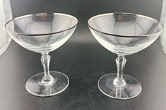 Fostoria Engagement Champagne/Sherbet Glass w/Platinum Trim Pair