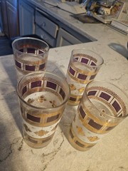 MCM Vintage High Ball Glasses Purple and Gold Set of 4Perfect Condition