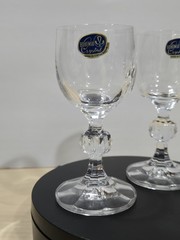 2 Czech Claudia Crystal Cordial Glasses Liqueur Shot Faceted Ball Stem VTG