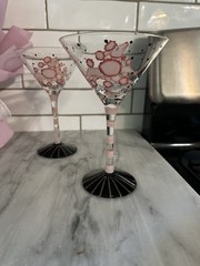 Pink OODLES OF POODLES – 7.5″ MARTINI GLASSES RETRO PARTY Set O2 Hand painted