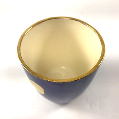Holland Mold Blue Ceramic Cups Gold Trim and Polka Dots (6) 3.25″ H Hobby Piece