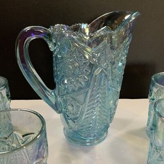 Vintage Imperial Ice Blue Pitcher And 4 Tumblers Iridescent Set Glass NOS #13