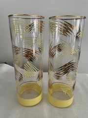 2 Federal Glass Yellow Gold Zig Zag Squiggle Tom Collins 6.75”H Glasses Scarce