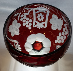 8 1/4″ Vintage Bohemian Czech Ruby Red Cut To Clear Crystal Wine Goblet