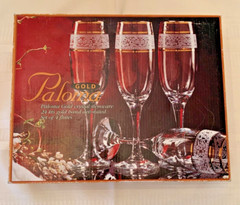 Paloma 24k Gold Crystal Stemware – 24K gold hand decorated flutes – Set of 4